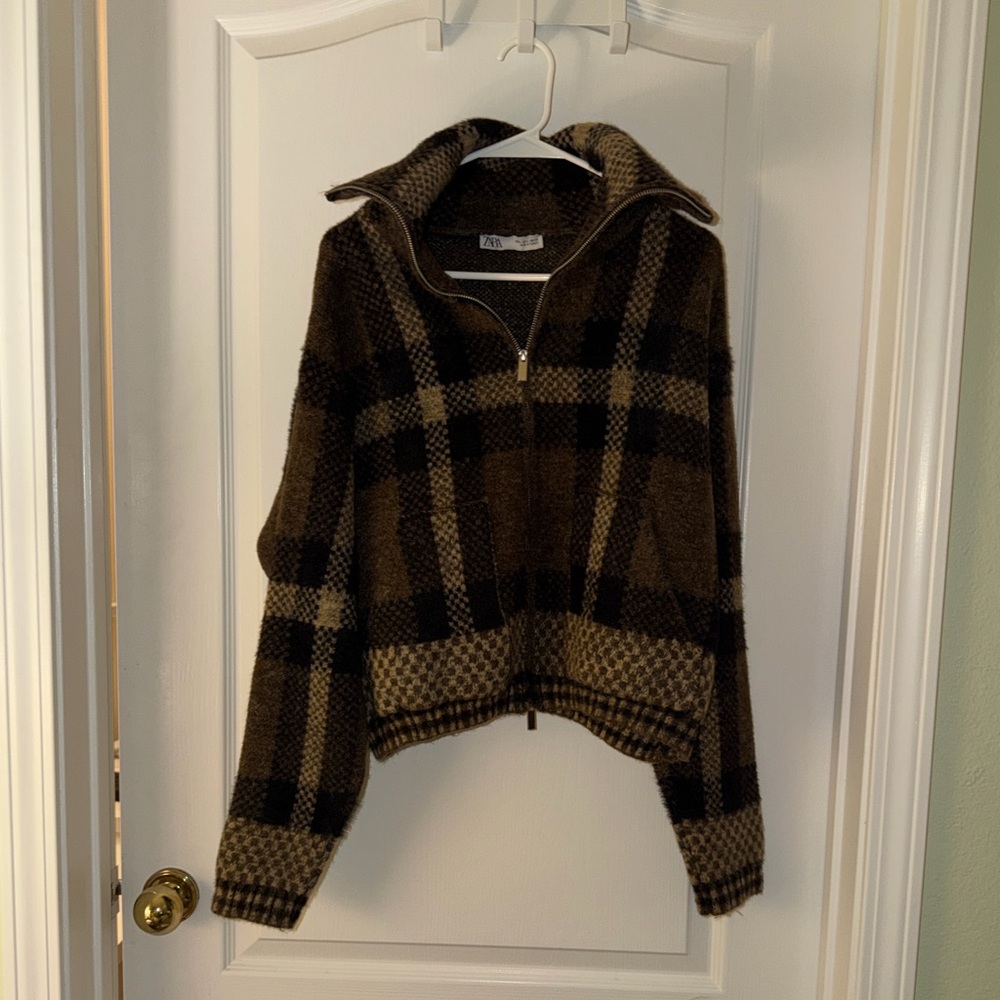 Zara checkered knit bomber jacket - Picture 6 of 8